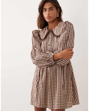 Miss Selfridge Long Sleeve Collar Tea Dress - Brown