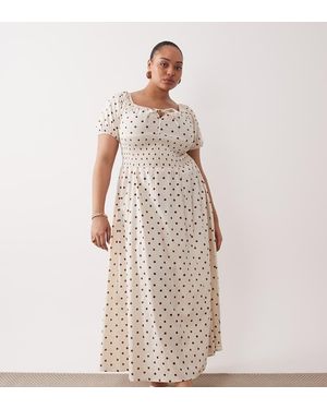 Esmee Curve Puff Sleeve Tie Front Maxi Beach Dress - Natural