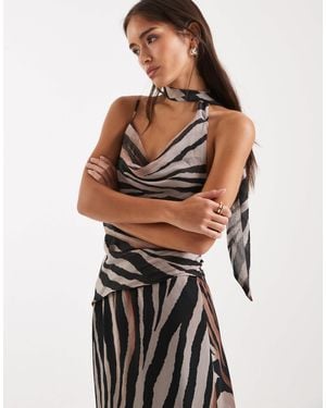 Miss Selfridge Chiffon Tie Neck Cowl Top Co-ord - Multicolor