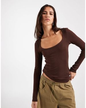 ASOS Oberteil mit u-ausschnitt, langen ärmeln und lyocell-mix - Braun