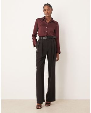 ASOS Tall Tailored Belted Wide Leg Pants With Pleat Detail - Black