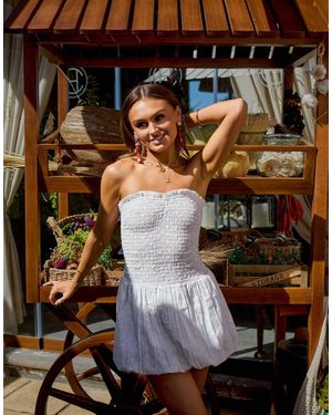 South Beach X Misha Grimes Ruched Balloon Bandeau Mini Beach Dress - White