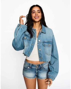 Bershka Pantaloncini Di Jeans Taglio Corto Azzurri - Blu