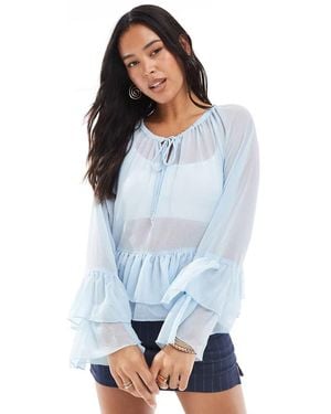 Vero Moda Ruffle Hem Boho Style Top - Blue