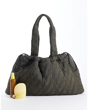 4505 Woven Logo Quilted Tote With Adjustable toggle - Black