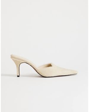TOPSHOP Alfie Real Hair On Leather Pointed Mid Heeled Mule Court Shoes - White