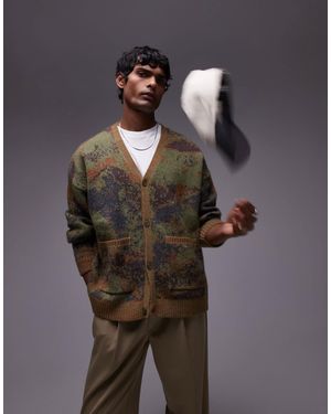 TOPMAN – oversize-strickjacke mit abstraktem muster - Grau