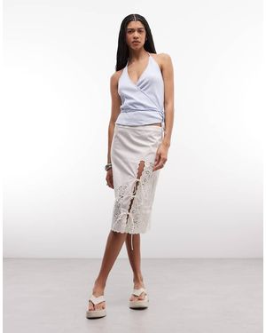 Monki Floral Broderie Midi Skirt - White