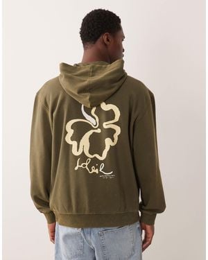 ASOS Sweat à capuche décontracté à imprimé fleurs - kaki délavé - Vert