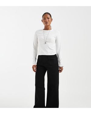 ASOS Asos Design Petite High Rise Wide Leg Jeans With Front Pockets - White