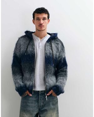 The Ragged Priest Zip Through Fuzzy Gradient Hoodie Knit - Blue