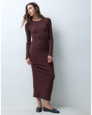 Vero Moda Long Sleeve Ribbed Knit Maxi Dress - Purple