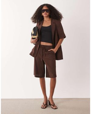 Jdy Tailored Linen Blend Bermuda Co-ord - Natural