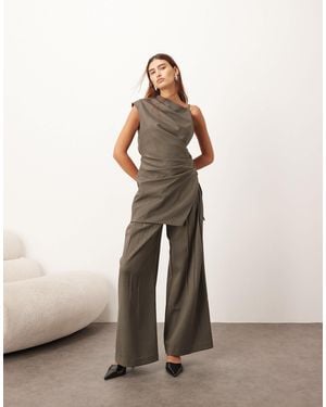 ARRANGE Wool Pleated Wide Leg Trouser Co-Ord - Natural