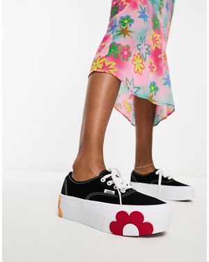 Vans Authentic - sneakers nere con suola rialzata e fiori oversize - Bianco