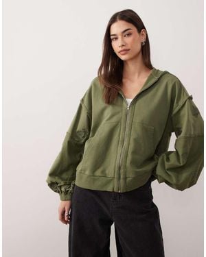 ASOS Hoodie Met Rits En Geborduurd Bloemdetail - Groen