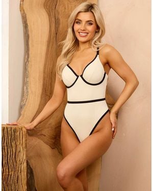 Wolf & Whistle X Isabella Whittingham Contrast Underwire One-piece Swimsuit - Brown