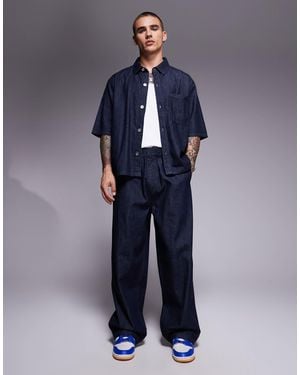 Bershka Tie Waist Baggy Jean - Blue