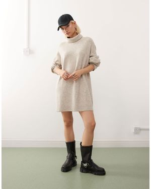 Weekday Turtle Neck Knitted Mini Sweater Dress - Natural