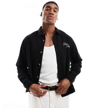 ASOS Boxy Denim Overshirt With Chest Embroidery - Black