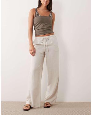 Jdy Pantalones Blanco Hueso De Pernera Ancha De Mezcla De Lino - Neutro