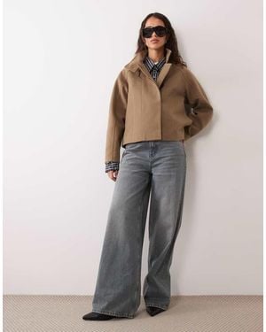 4th & Reckless Wool Look Funnel Neck Button Through Jacket - Grey
