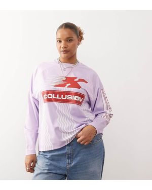 Collusion Plus Lavender Logo Football Long Sleeve Tee - Red