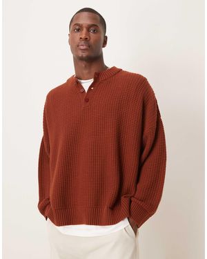 ASOS Super Oversized Boxy Knitted Jumper With Henley Neck - Red