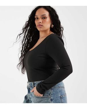 ASOS Asos Design Curve Sculpting Scoop Neck Long Sleeve Bodysuit - Black