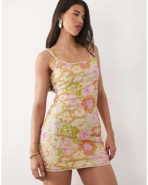 River Island Mini Jurk Met Lovertjes En Bloemenprint - Meerkleurig