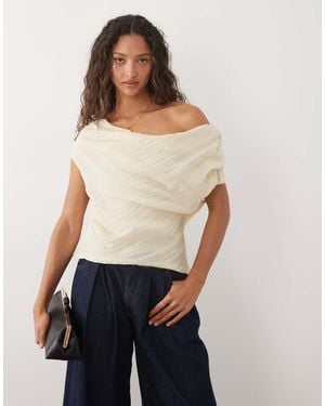 Mango Linen Mix Asymmetric Draped Sleeveless Top - White