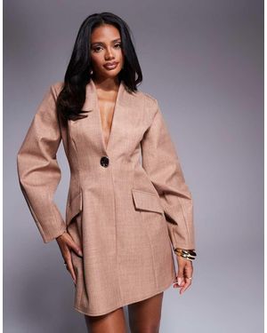 ASOS Vestido Color Camel Estilo Americana Estructurada Y Moldeada De Tejido Efecto Lino De - Neutro