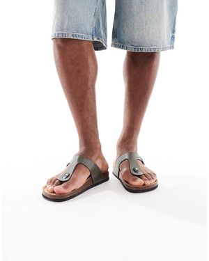 Threadbare Faux Leather Toe Post Sandals - Green