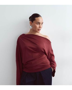 ARRANGE Curve Jersey Off Shoulder Wide Sleeve Top With Ruched Hem - Red