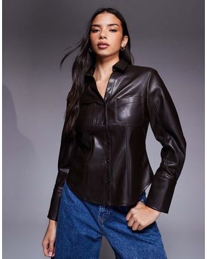 River Island Leather Look Fitted Shirt - Grey