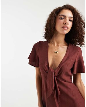 Vero Moda Crinkle Textu Woven Tie Front Mini Dress - Red