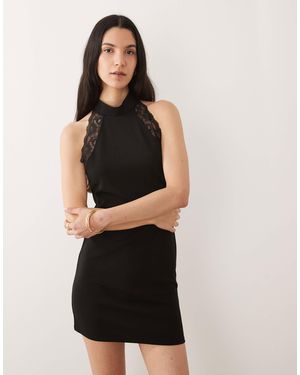 ASOS Robe courte dos nu avec bordure en dentelle - Noir