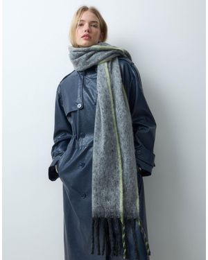Threadbare Écharpe oversize anthracite avec bordure contrastante vert lime - Bleu