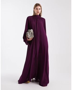 ASOS Robe longue froncée à manches volumineuses - prune - Violet