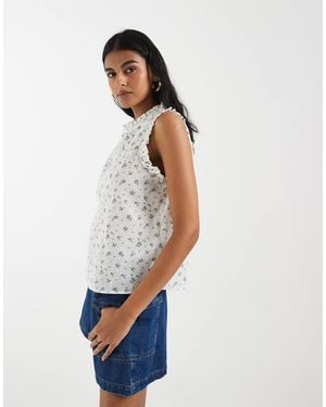 Vero Moda Dobby Texture Ruffle Trim Sleeveless Top - White