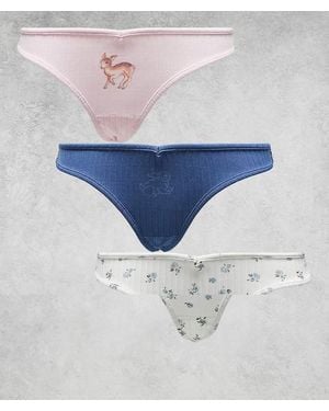 Daisy Street Confezione Da 3 Slip Traforati Con Stampa Di Coniglietti E Fiori - Blu