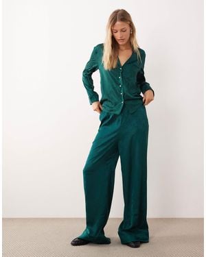 Sister Jane Satin Wide Leg Pajama Trouser Co-ord - Green