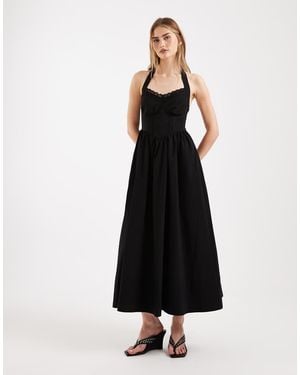New Look Bengaline Halter Midi Dress With Lace Trim - Black