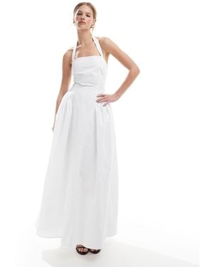 4th & Reckless Cotton Square Halterneck Hip Pleat Detail Maxi Dress - White
