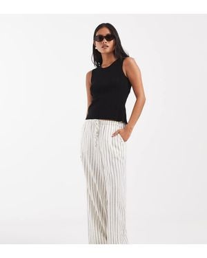 Vero Moda Gestreepte Broek Van Linnenmix Met Wijde Pijpen En Trekkoord - Wit