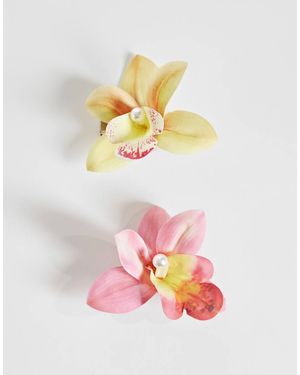 Accessorize Set Van 2 Haarclips Met Orchidee - Grijs