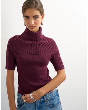TOPSHOP Top en maille côtelée à col cheminée en mulberry - Violet
