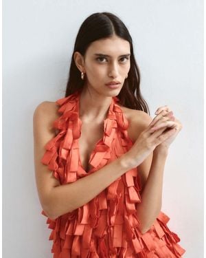 ARRANGE Textural Satin Loop Halter Top - Red