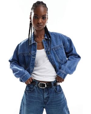 Noisy May Boxy Cropped Denim Jacket - Blue