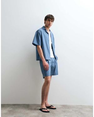 ASOS COLLECTIVE Cotton Shorts With Linen - Blue
